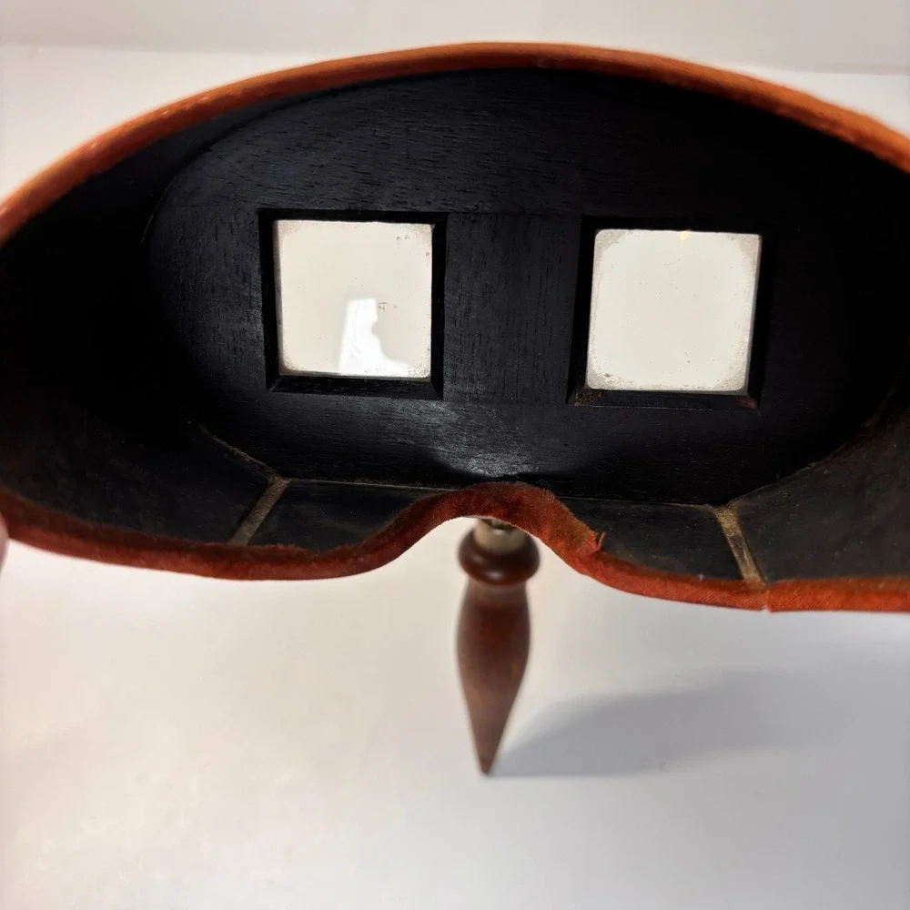 Antique Stereoscope‎ With Wooden Handle & Metal Hood 12
